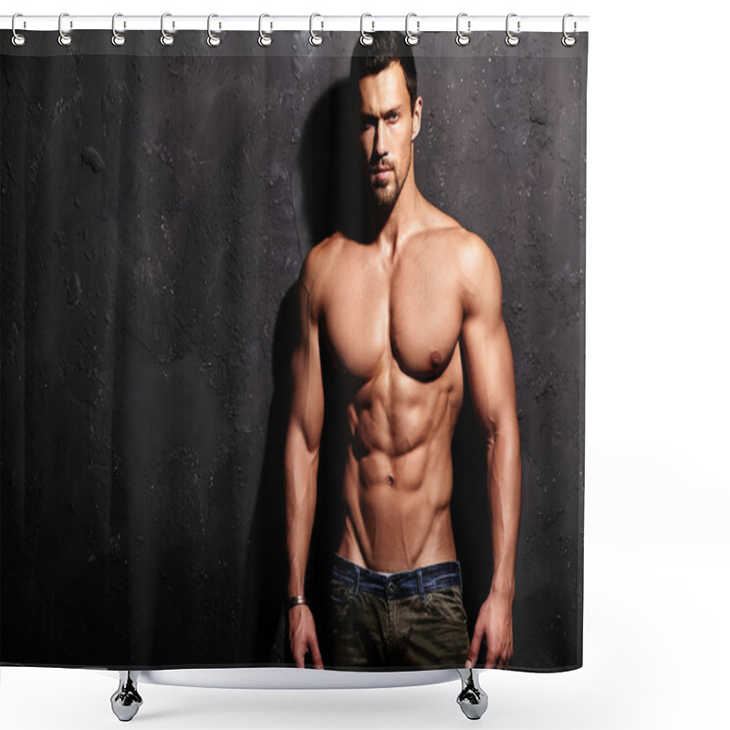 Personality  Portrait Of Strong Athletic Man Shower Curtains