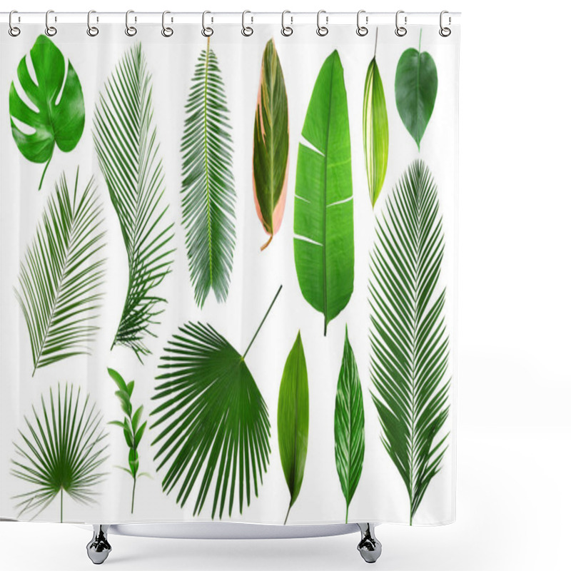 Personality  Tropical Leaves On White   Shower Curtains