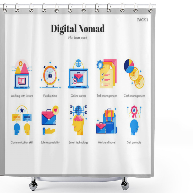 Personality  Digital Nomad Icons Flat Pack Shower Curtains