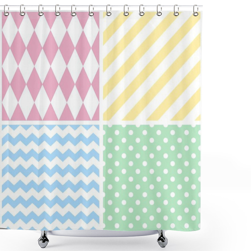 Personality  Tile Vector Pattern With Chevron Zig Zag, Polka Dots And Stripe Background Shower Curtains