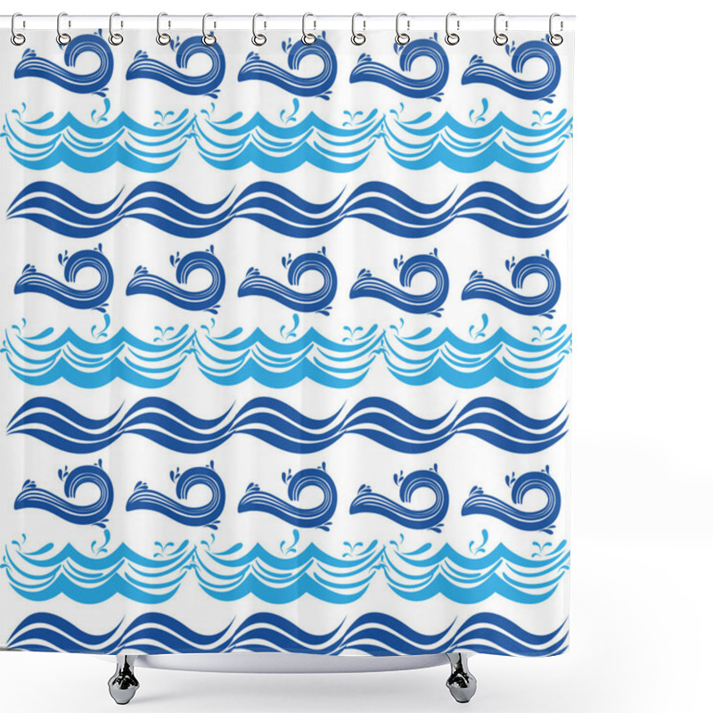 Personality  Different Blue Shape Waves Pattern Background Vector Illustration Shower Curtains