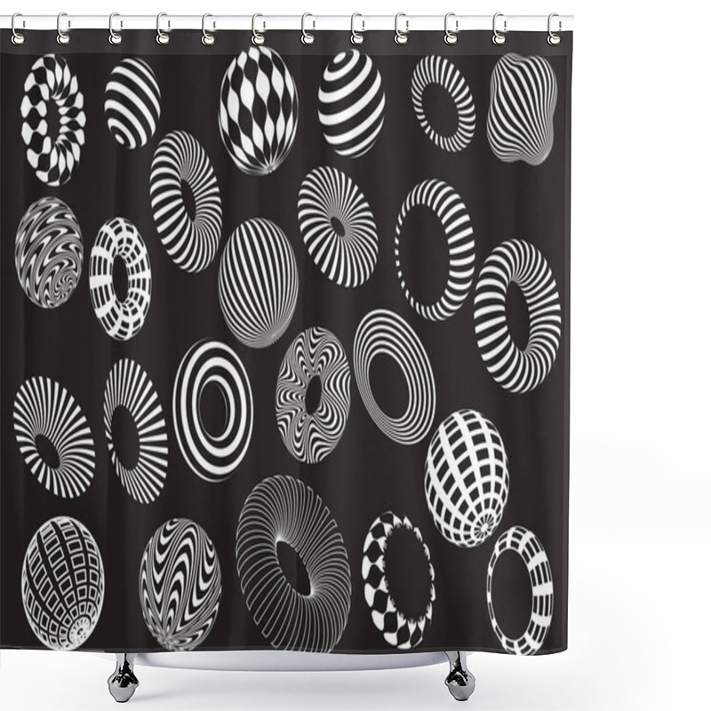 Personality  Black And White 3d Shapes Vector Set  Shower Curtains