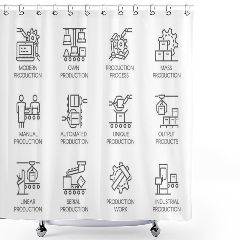 Personality  Big Set Of Icons Of Automatic And Manual Production. 20 Mono Linear Web Graphic Pictograms. Outline Symbols Of Business, Modern Machinery Equipment Concept. Editable Stroke. 64x64 Pixel Perfect Shower Curtains