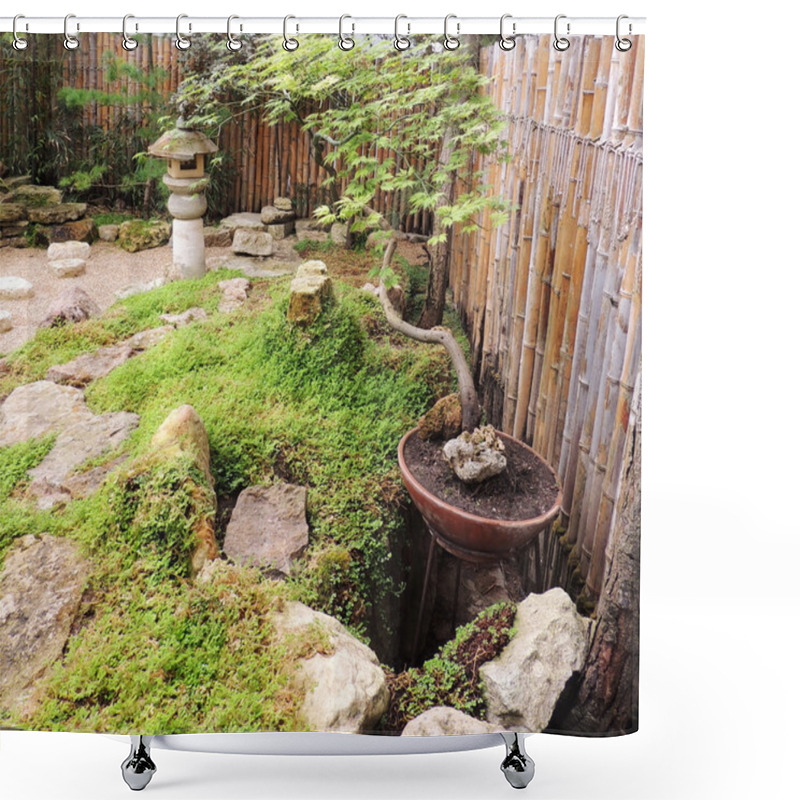 Personality  Rocky Garden With Stone Lantern In Japanese Style Shower Curtains