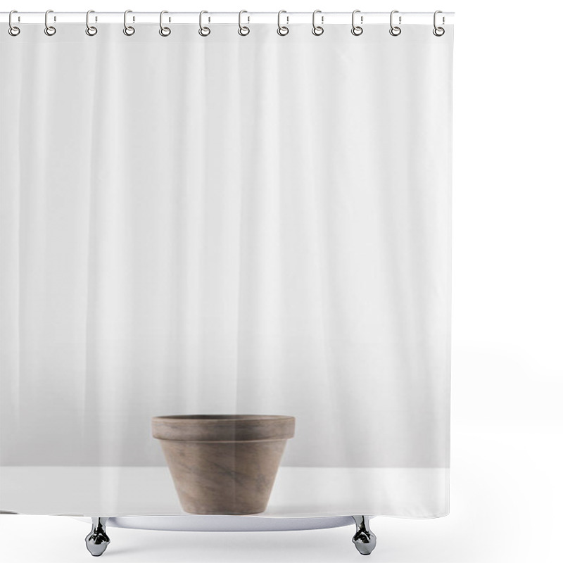 Personality  Close-up View Of Empty Brown Flower Pot On White Shower Curtains