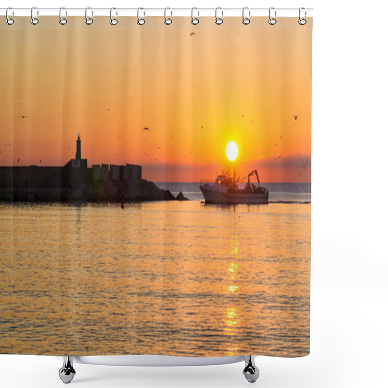 Personality  Fishing Boat Arriving Shower Curtains