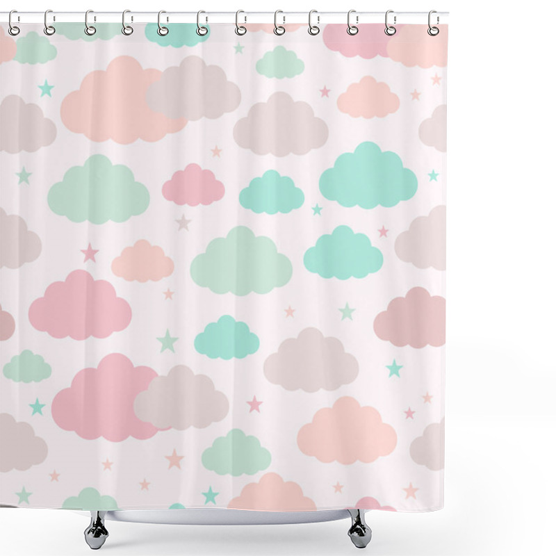 Personality  Childish Seamless Background With Clouds And Stars Shower Curtains