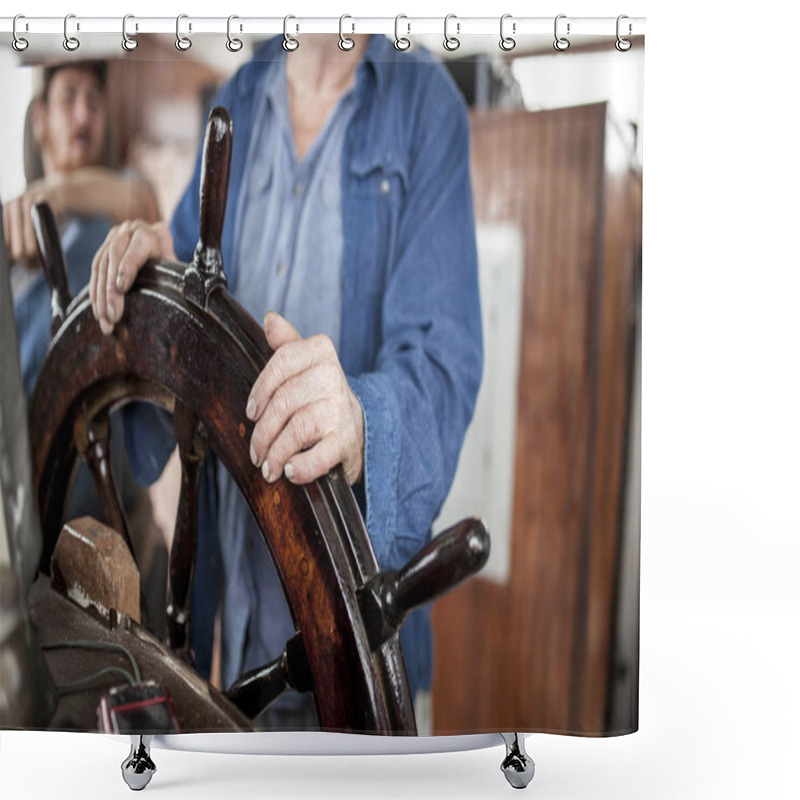 Personality  Detail Of Captain's Hands On Fishing Vessel Shower Curtains