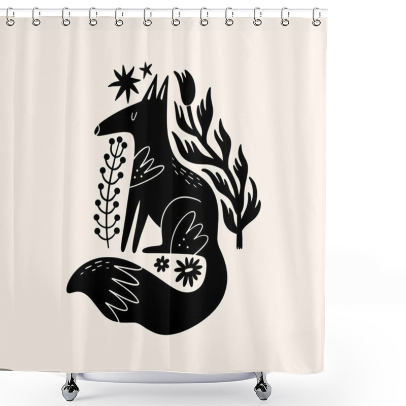 Personality  Foxe Woodland Animal Drawing In Ornate Rural Folk Scandinavian Style. Shower Curtains