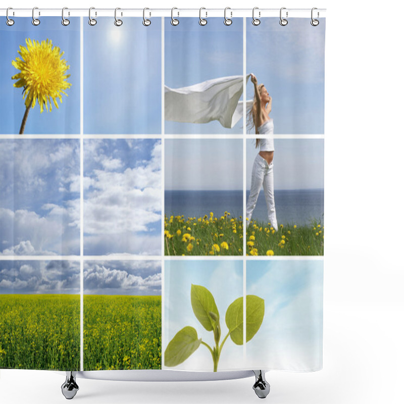 Personality  Sexy Blond Over Sky Background Shower Curtains