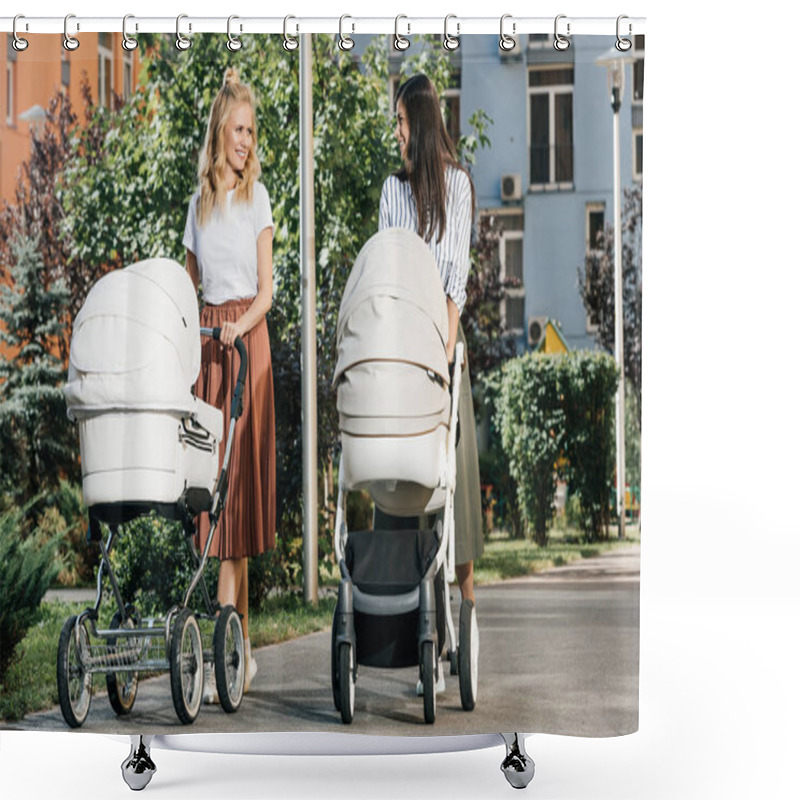 Personality  Mothers Walking With Baby Strollers On Street Shower Curtains