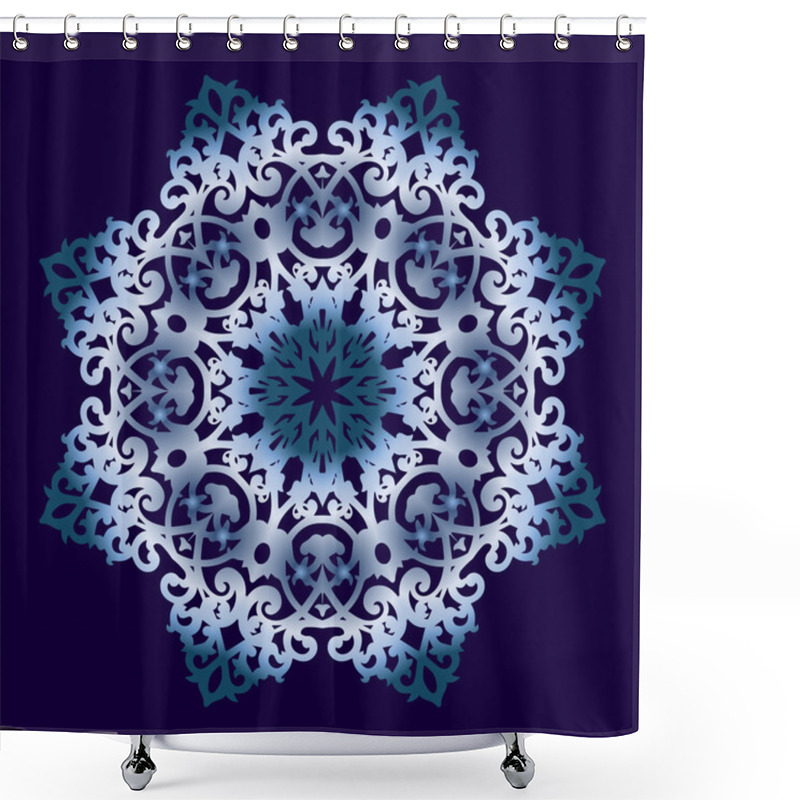 Personality  Circular Ornament On Blue Background. Shower Curtains