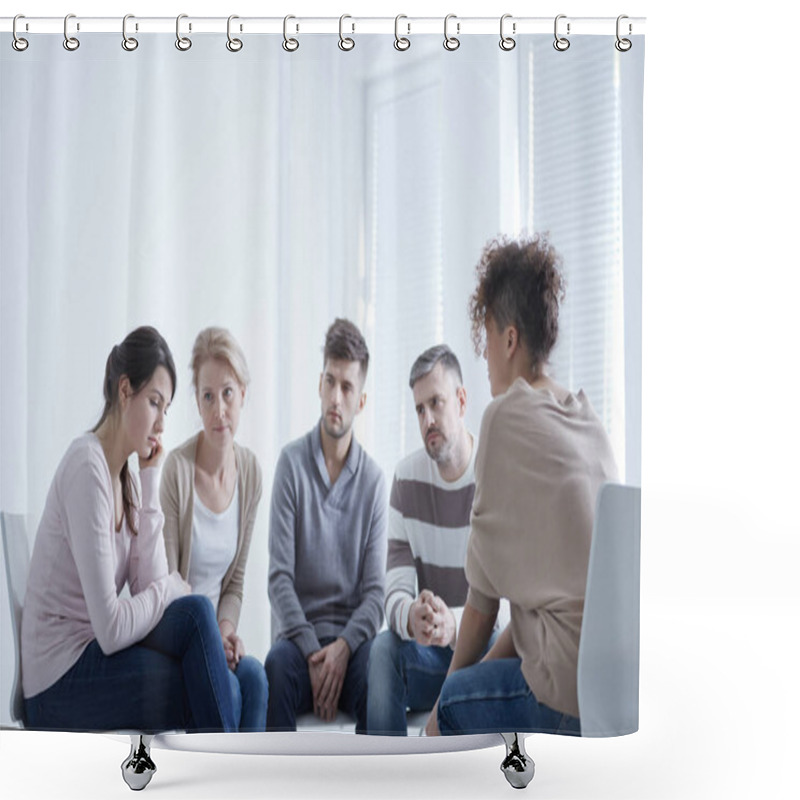 Personality  Group Supporting Sad Woman Shower Curtains