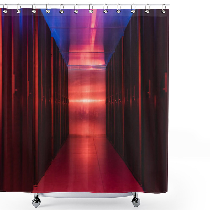 Personality  Closed Servers In Modern Data Center With Neon Light, Cyber Security Concept Shower Curtains