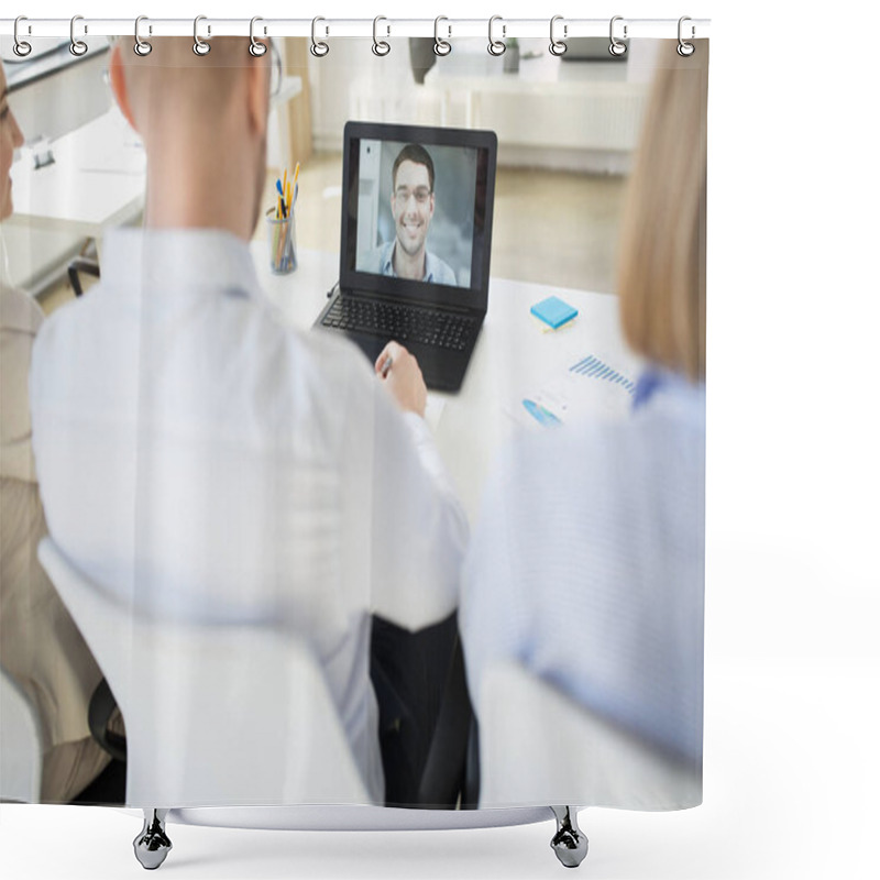 Personality  Business Team Having Video Conference At Office Shower Curtains