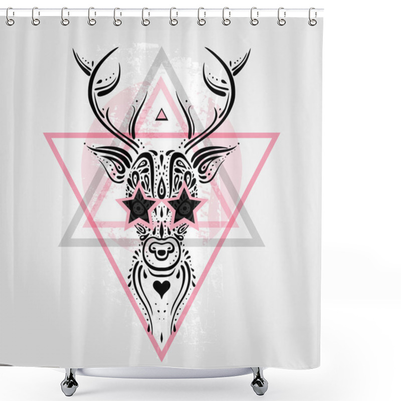 Personality  Deer Head. Tribal Pattern. Shower Curtains