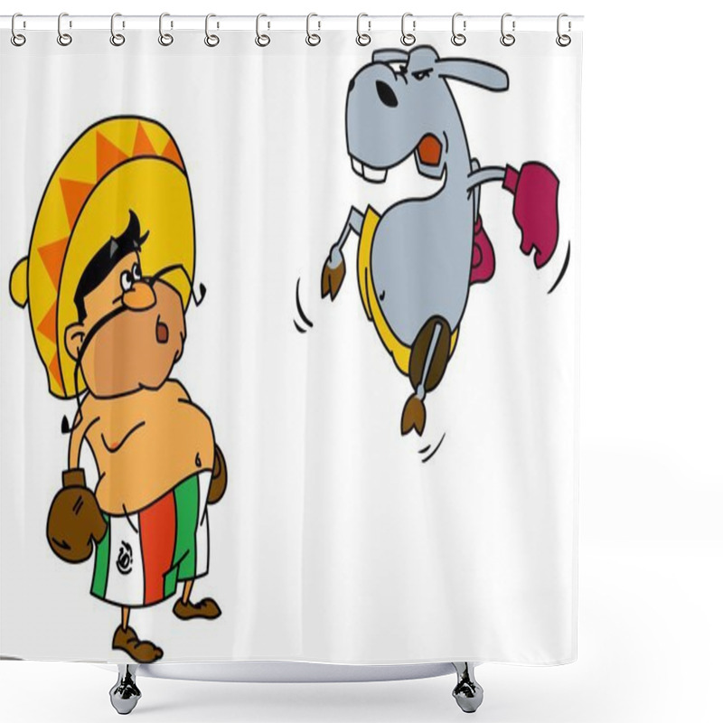 Personality  Illustration Of Mexican Man And Donkey Boxers. Isolated On White. Shower Curtains