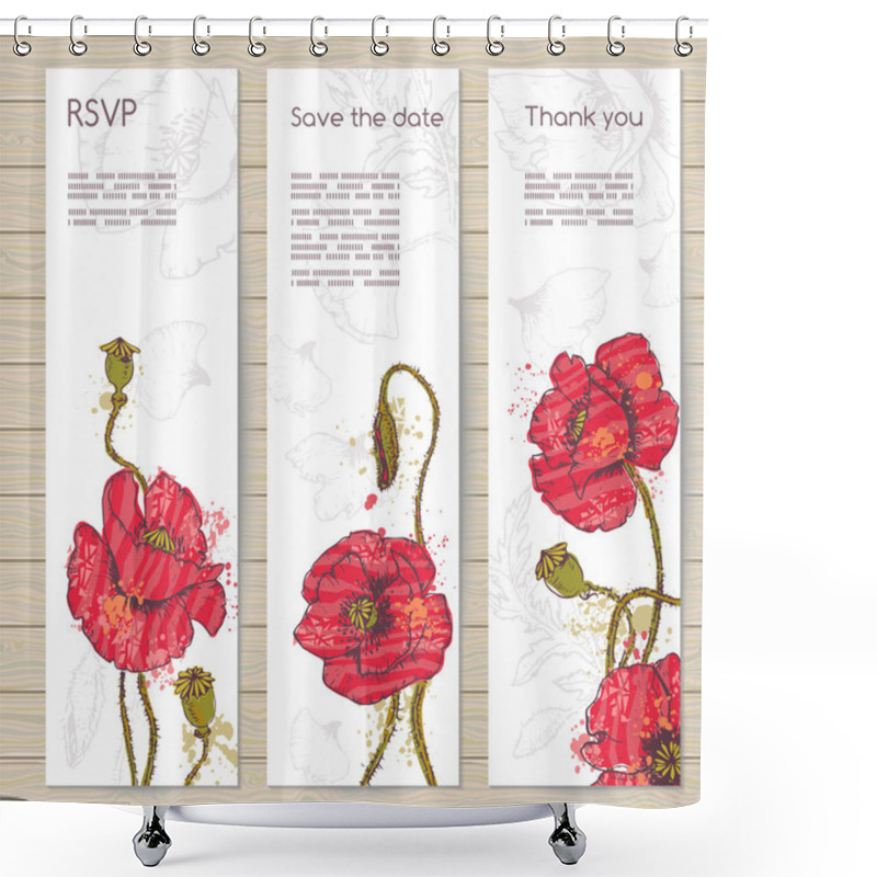 Personality  Hand Drawn Poppy Flowers Cards Templates Shower Curtains