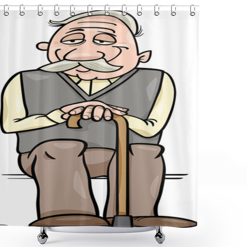 Personality  Senior With Cane Cartoon Illustration Shower Curtains