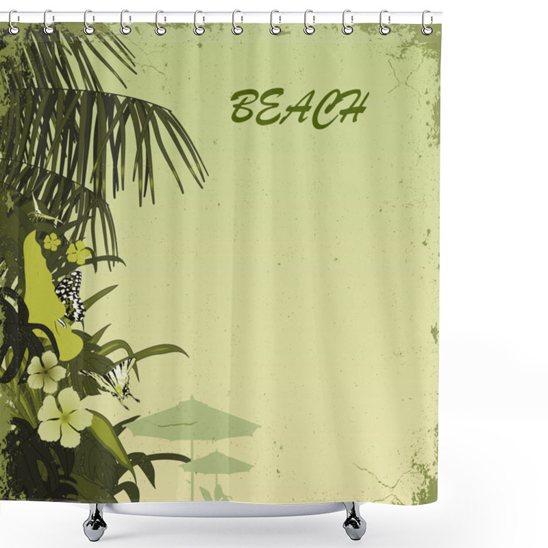 Personality  Grunge Tropic Beach Palms On The Green Background Shower Curtains