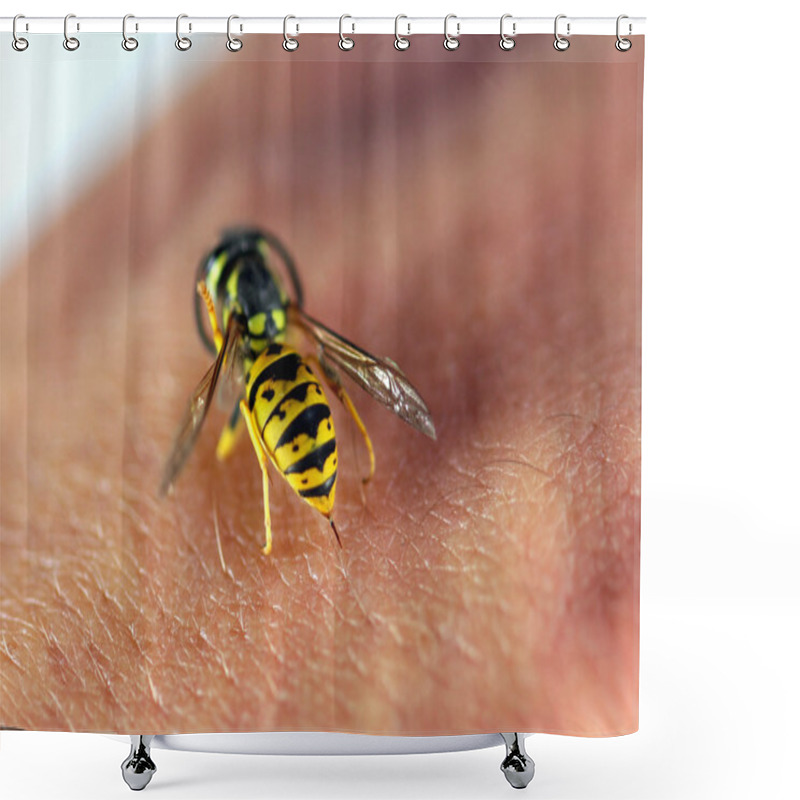 Personality  Wasp On Human Hand Shower Curtains