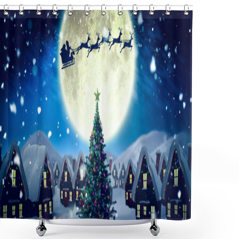 Personality  Santa Delivery Presents To Village Shower Curtains