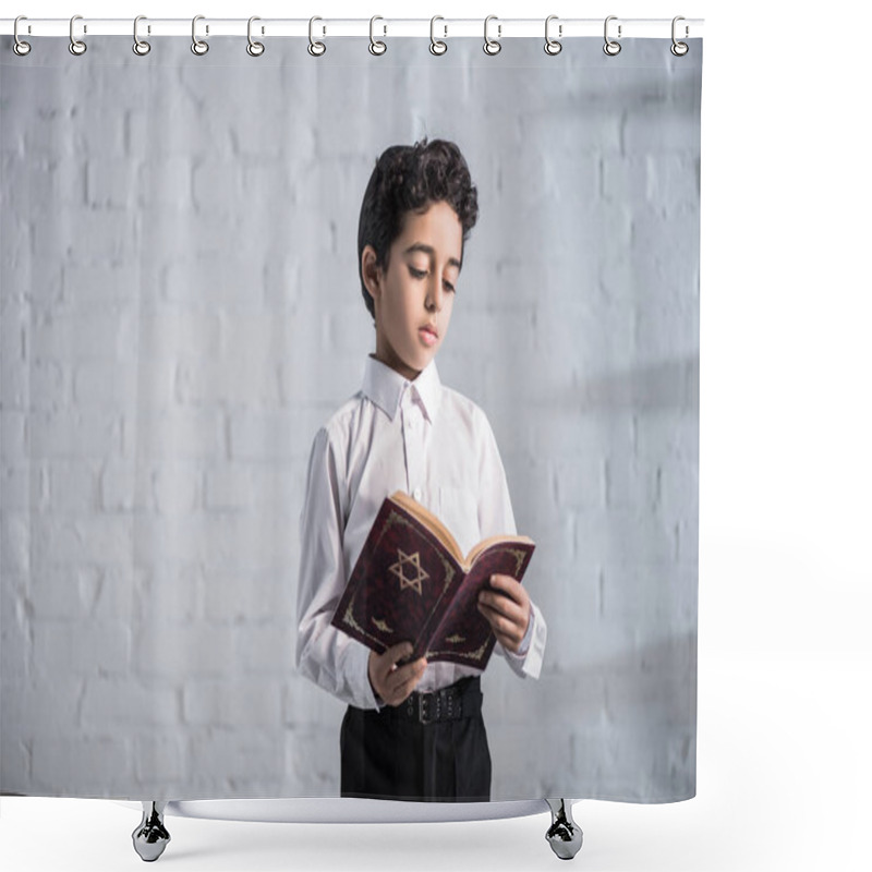 Personality  Cute Jewish Boy In White Shirt Reading Tanakh  Shower Curtains