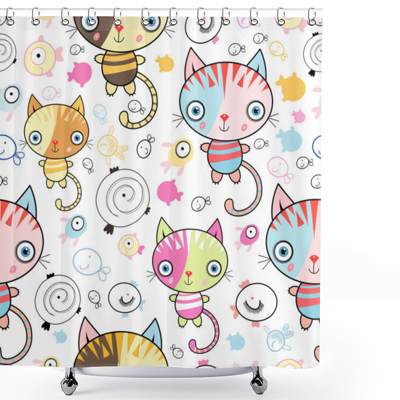 Personality  Pattern Of Kittens And Fish Shower Curtains