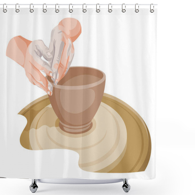 Personality  Vector Of Hands Making Pottery. Shower Curtains