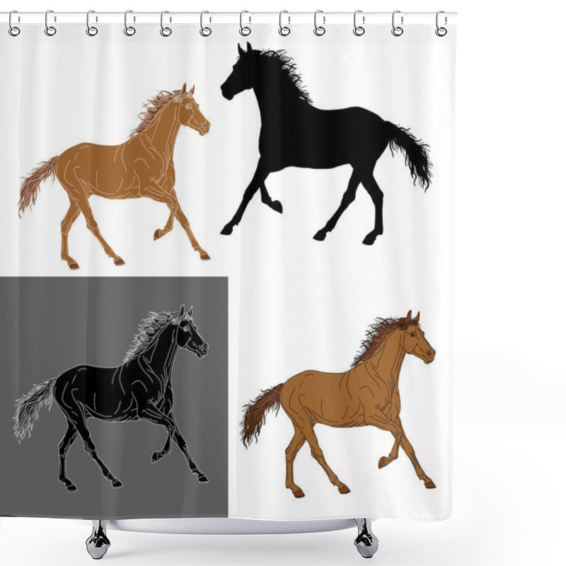 Personality  Set Of Silhouettes  Horse Shower Curtains