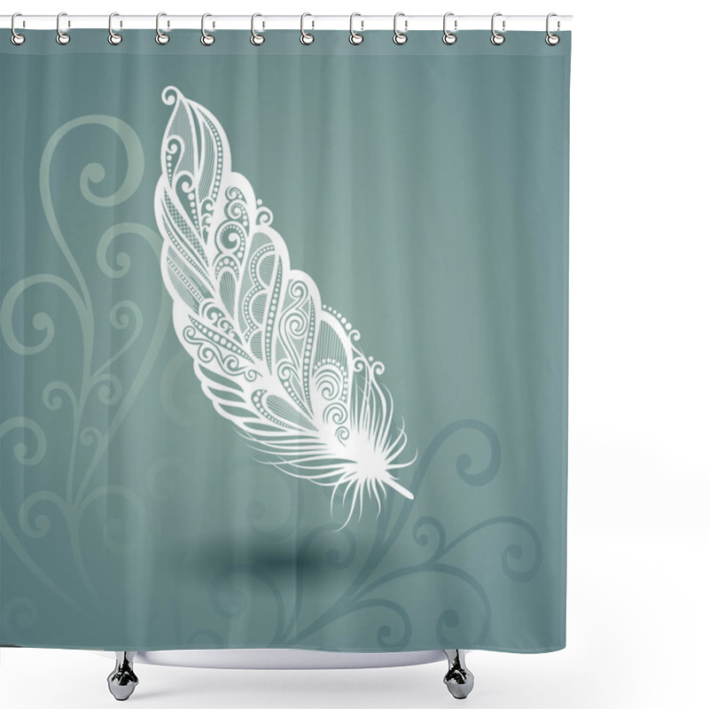 Personality  Vector Template With Peerless Feather In Ornate Background Shower Curtains