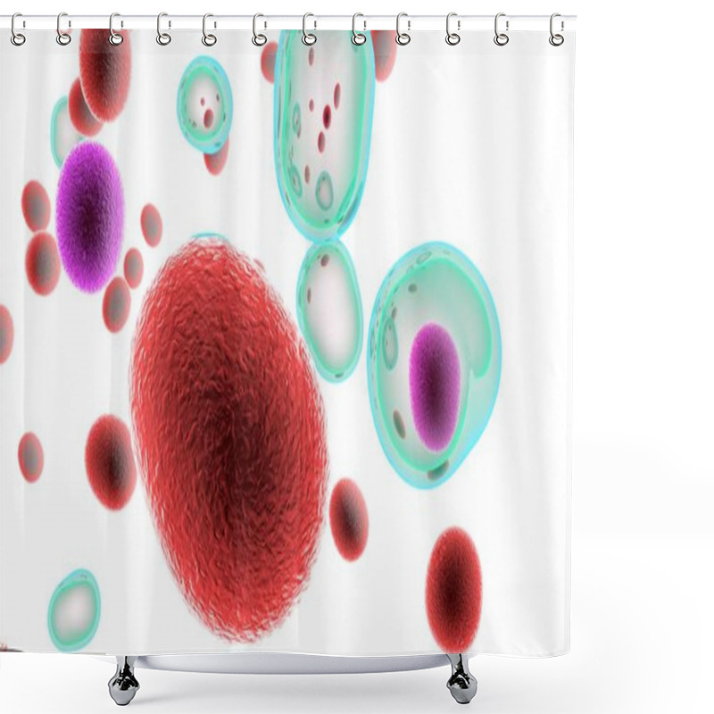 Personality  T Cells Attacking Cancer Cells- 3D Illustration Shower Curtains