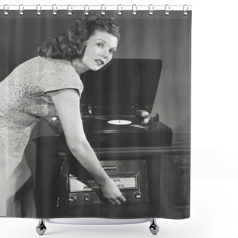 Personality  Woman Playing Record Album Shower Curtains