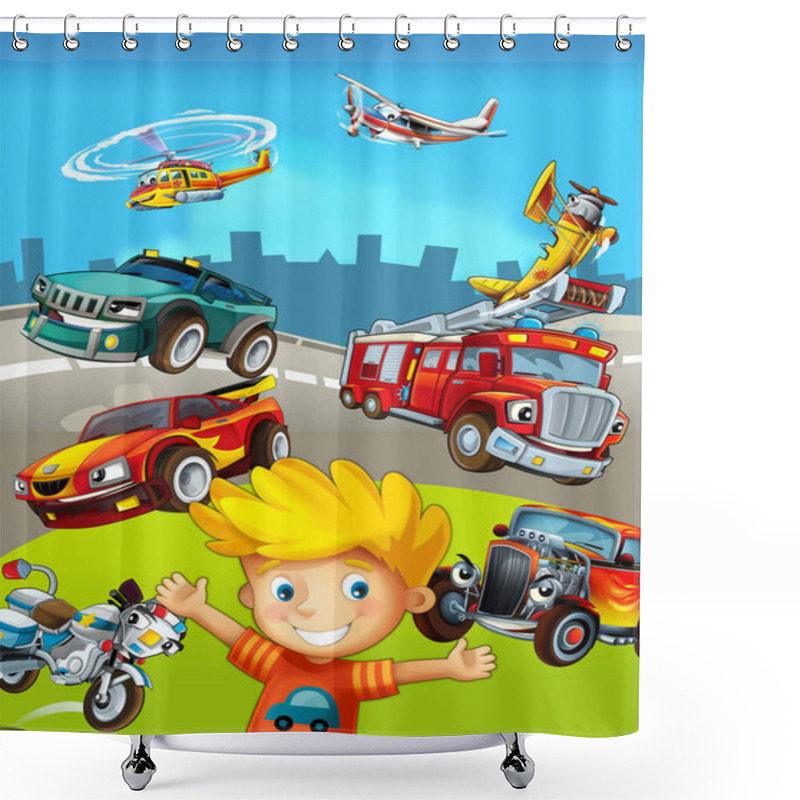 Personality  The Vehicles - The Label With Kid Shower Curtains