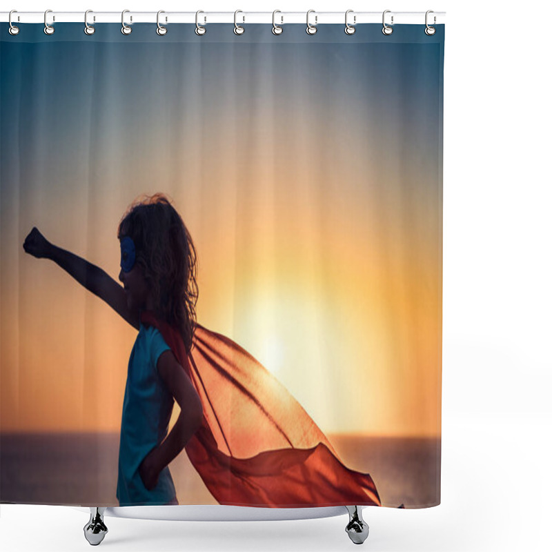 Personality  Superhero Child On Beach Shower Curtains