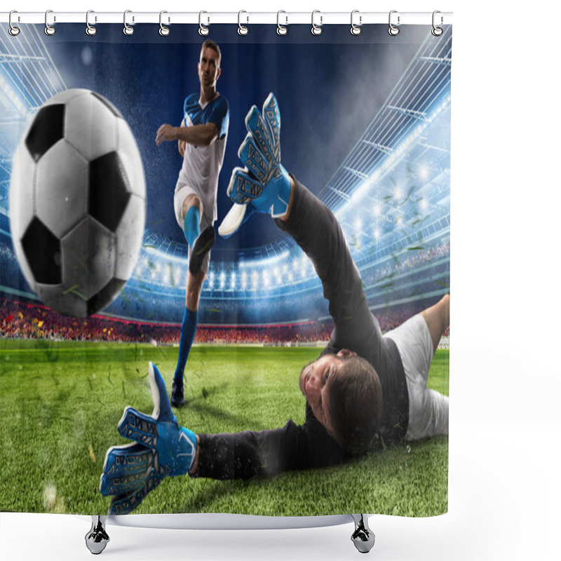 Personality  Goalkeeper Kicks The Ball In The Stadium Shower Curtains