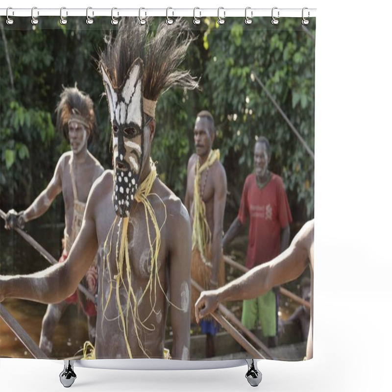 Personality  Head Hunter Of Tribe Of Asmat In Mask Shower Curtains