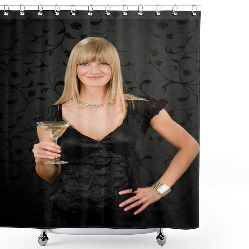 Personality  Woman Party Dress Hold Cocktail Glass Shower Curtains