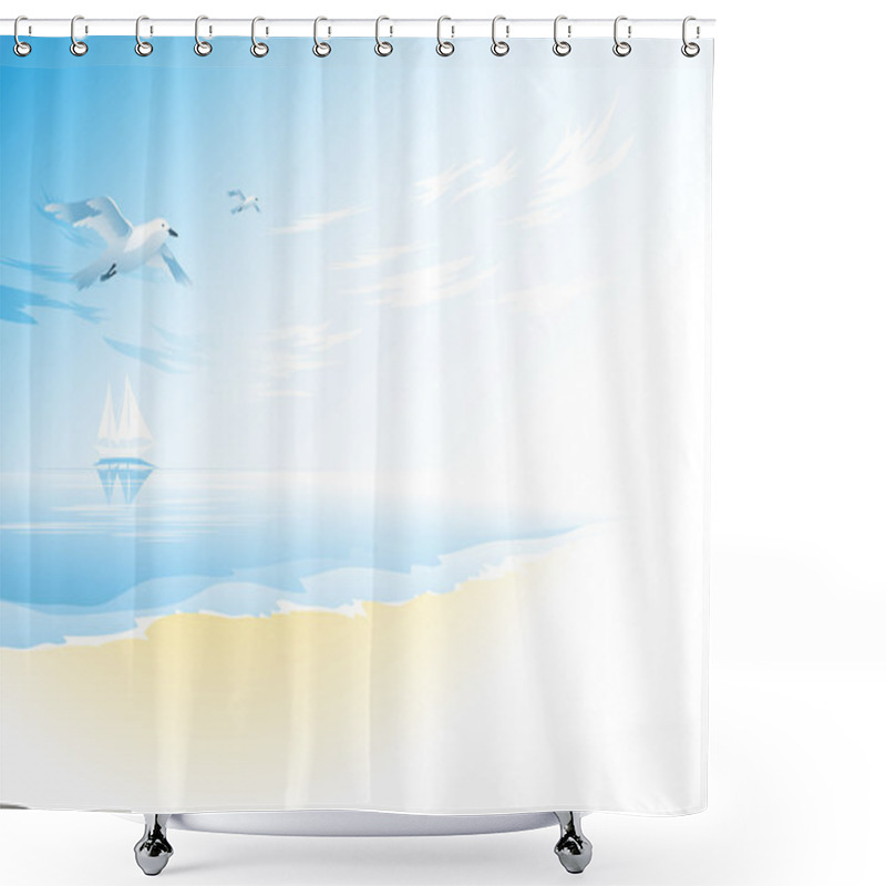 Personality  Seascape With Sea, Cloud And Flying Seagull Shower Curtains