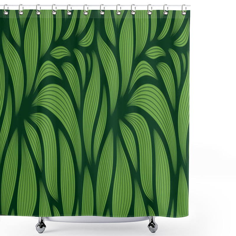 Personality  Luxury Seamless Floral Pattern With Striped Leaves. Elegant Astract Background In Minimalistic Linear Style. Trendy Line Art Design Element. Vector Illustration. Shower Curtains