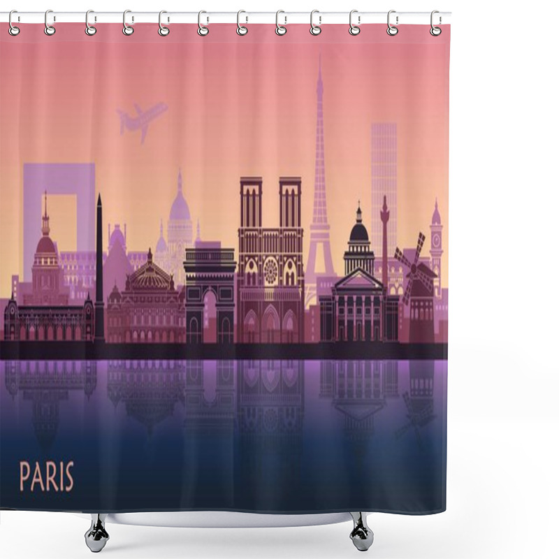 Personality  Stylized Landscape Of Paris With Eiffel Tower, Arc De Triomphe And Notre Dame Cathedral And Other Attractions Shower Curtains