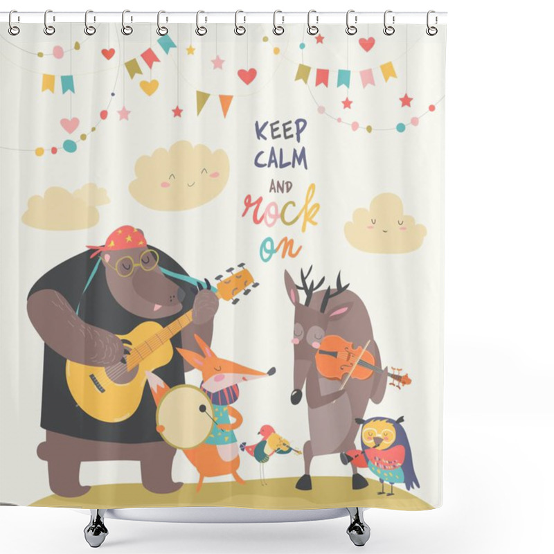 Personality  Cute Animal Music Band Shower Curtains