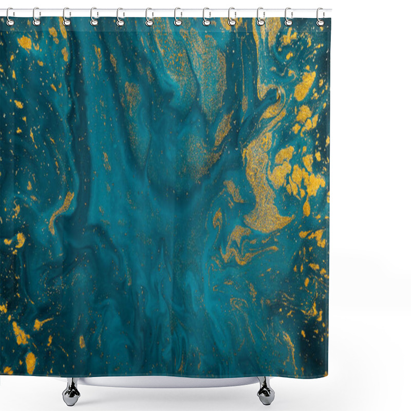 Personality  Abstract Blue Paint Background With Golden Glitter Powder  Shower Curtains