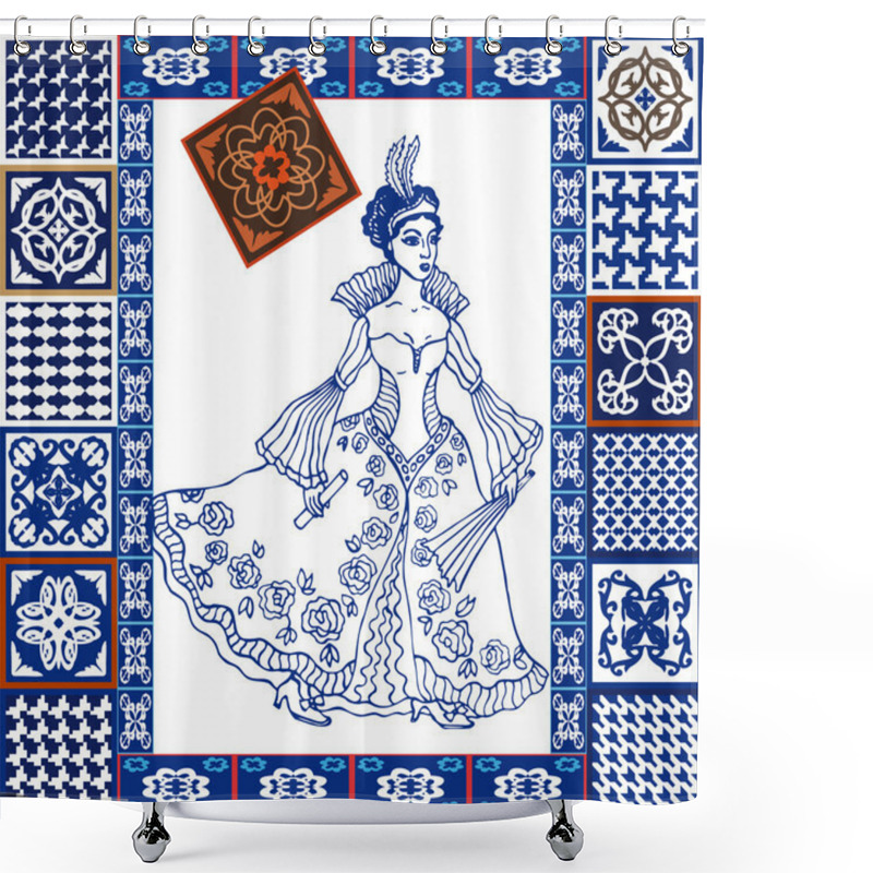 Personality  Princess In Beautiful Dress On Tile Shower Curtains