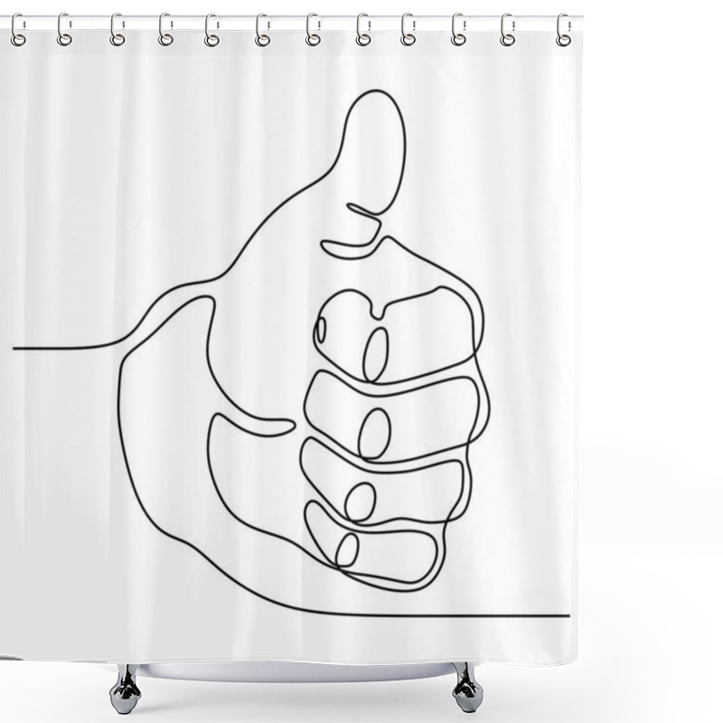 Personality  Single Line Drawing Thumbs Up Hand Gesture Concept Of Fine, Agree, And Okay Shower Curtains