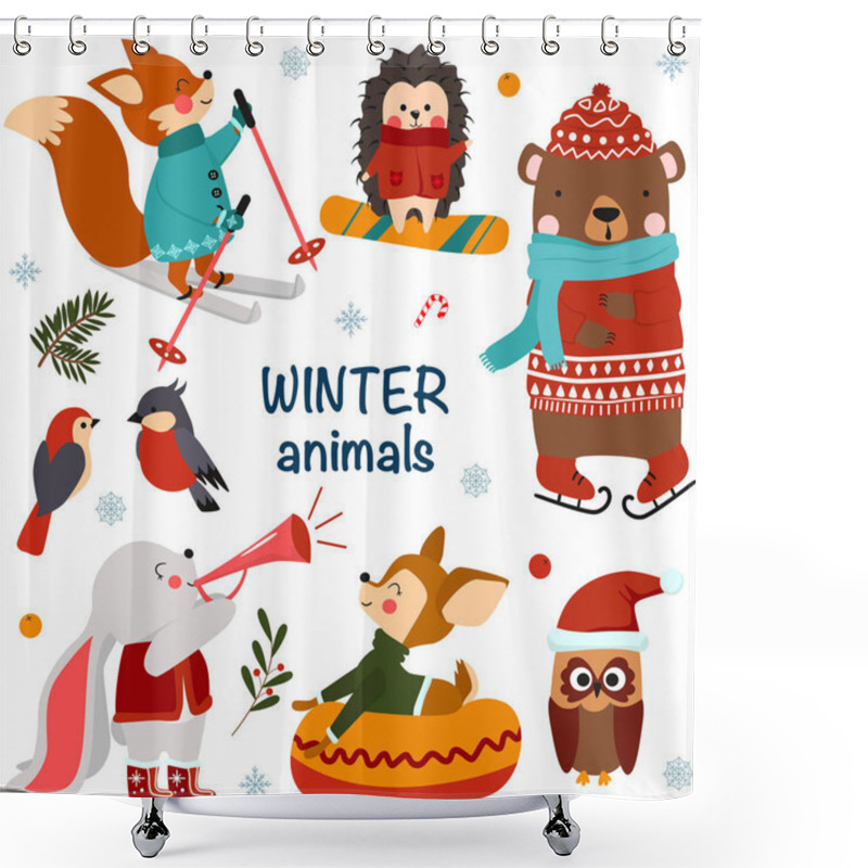 Personality  Set Of Isolated Winter Animals - Vector Illustration, Eps Shower Curtains