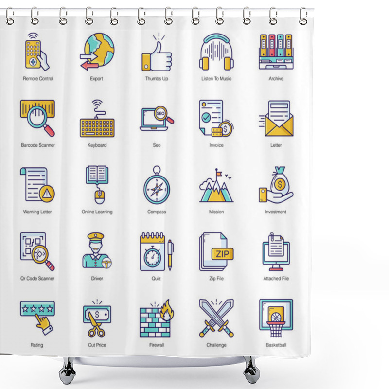 Personality  We Bring A Pack Of Flat Outline Vectors. Icons Having Editable Quality Makes This Set Worthy For You. Hold It And Utilize It In The Associated Department. Shower Curtains