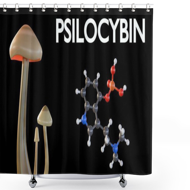 Personality  3d Rendering Of Mushrooms With A Chemical Structure Labeled 