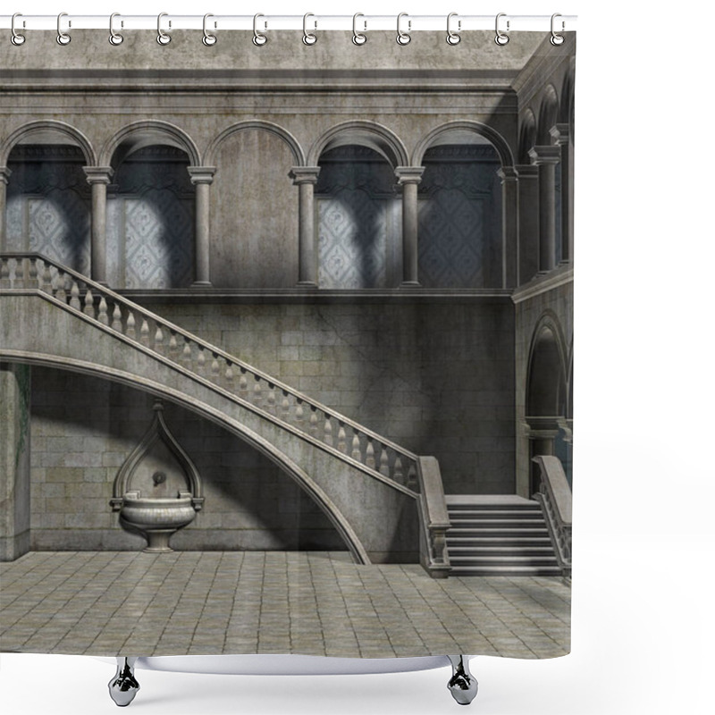 Personality  Old Medieval Castle Courtyard Shower Curtains