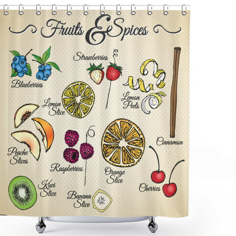 Personality  FRUITS & SPICES - Hand Drawn Elements Shower Curtains